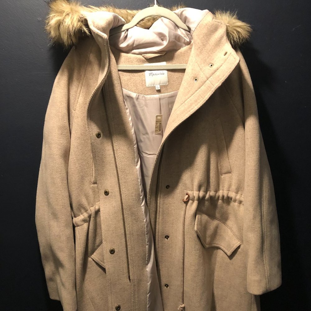 Madewell Hooded Winter Parka Coat with Fur Trim NWT